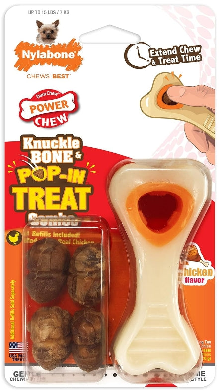 4 count Nylabone Power Chew Knuckle Bone and Pop- In Treat Toy Combo Chicken Flavor X-Small