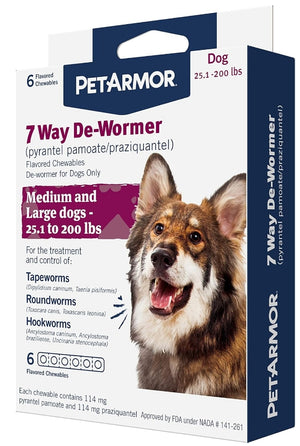 6 count (3 x 2 ct) PetArmor 7 Way De-Wormer for Medium to Large Dogs 25-200 Pounds