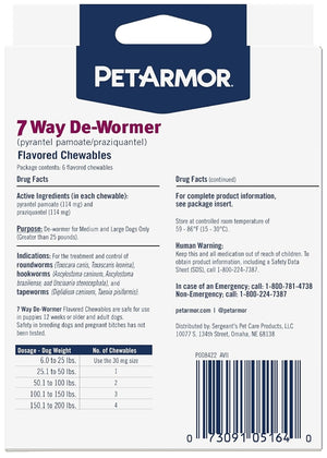 6 count (3 x 2 ct) PetArmor 7 Way De-Wormer for Medium to Large Dogs 25-200 Pounds