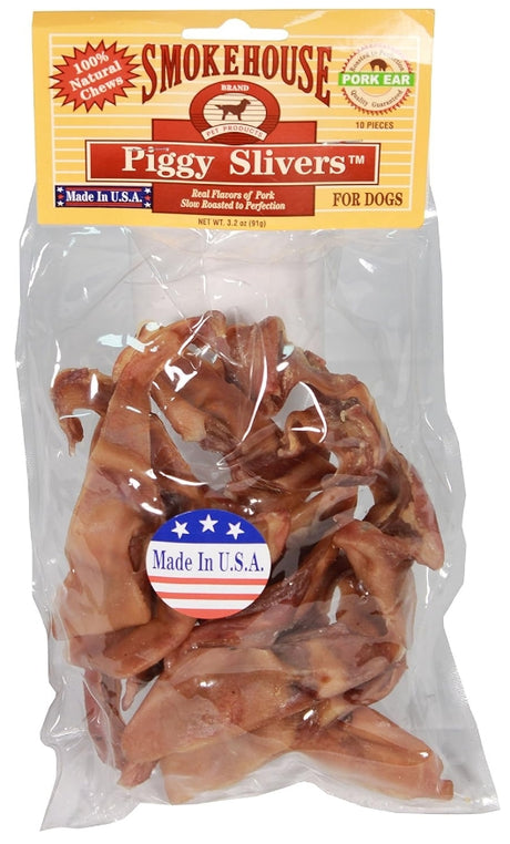 90 count (9 x 10 ct) Smokehouse USA Made Piggy Slivers Dog Chew