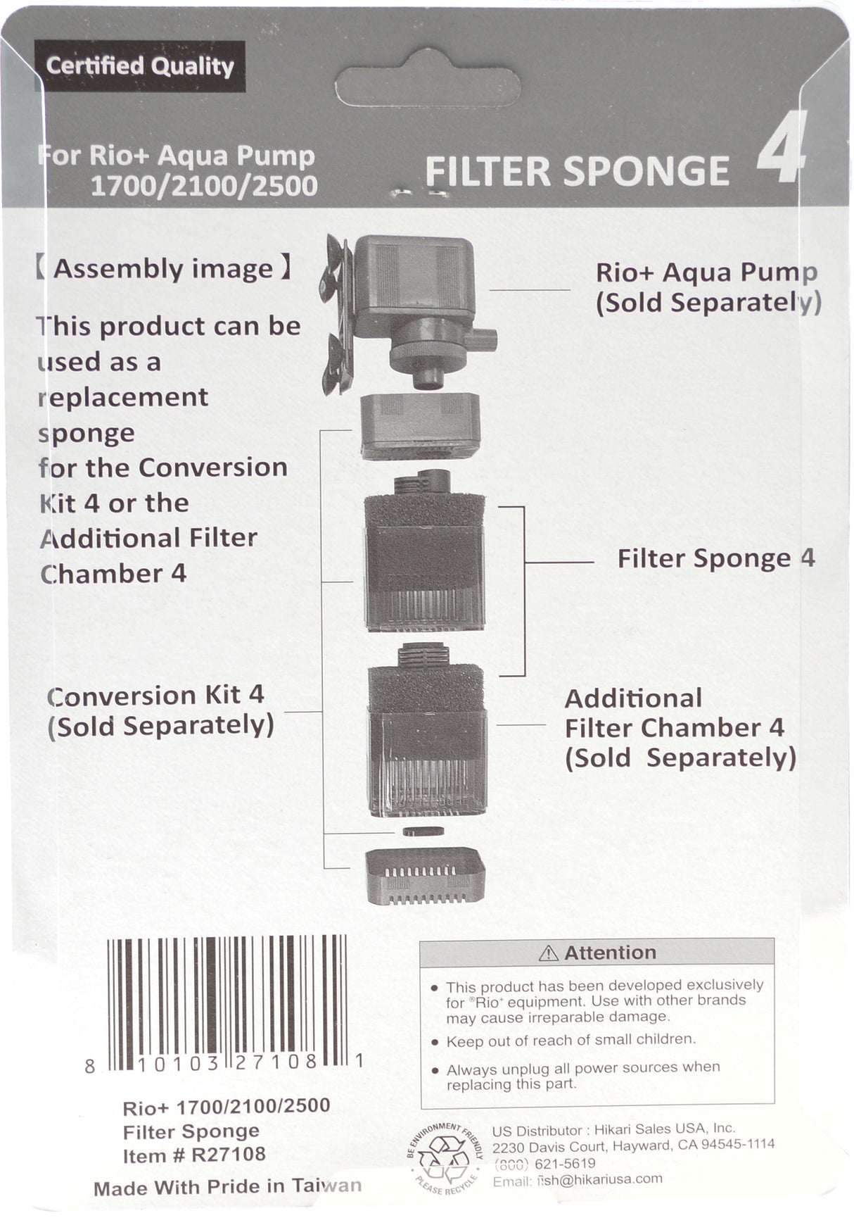 Model 1700-2100 - 6 count Rio Plus Aqua Pump Replacement Filter Sponge