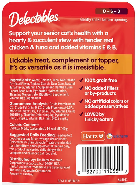 16.8 oz (12 x 1.4 oz) Hartz Delectables Stew Senior Lickable Treat for Cats Chicken and Tuna