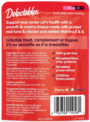 1.4 oz Hartz Delectables Bisque Senior Lickable Treat for Cats Tuna and Chicken