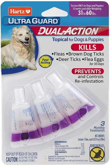 9 count (3 x 3 ct) Hartz UltraGuard Dual Action Topical Flea and Tick Prevention for Medium Dogs (31 - 60 lbs)