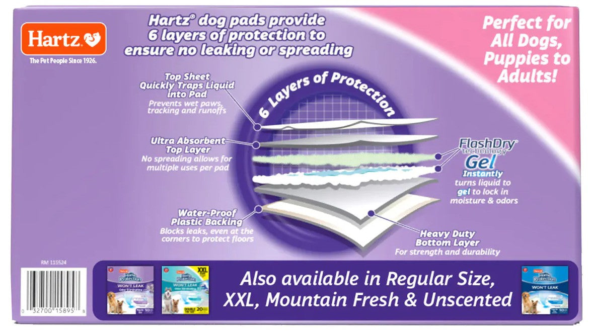 60 count (2 x 30 ct) Hartz Home Protection Lavender Scent Odor Eliminating Dog Pads