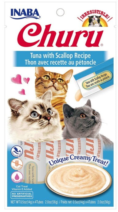 24 count (6 x 4 ct) Inaba Churu Tuna with Scallop Recipe Creamy Cat Treat