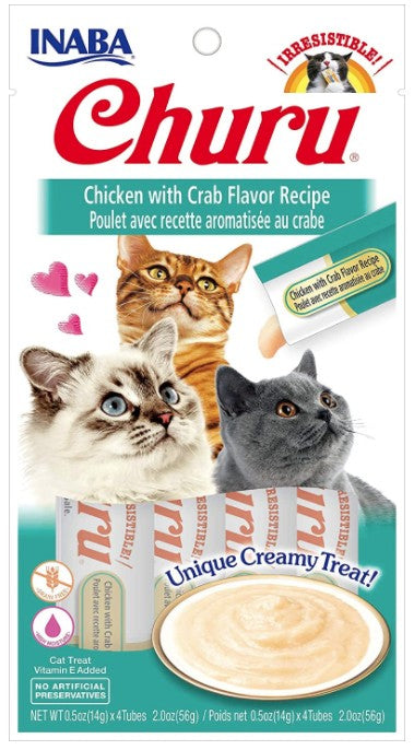 16 count (4 x 4 ct) Inaba Churu Chicken with Crab Flavor Recipe Creamy Cat Treat