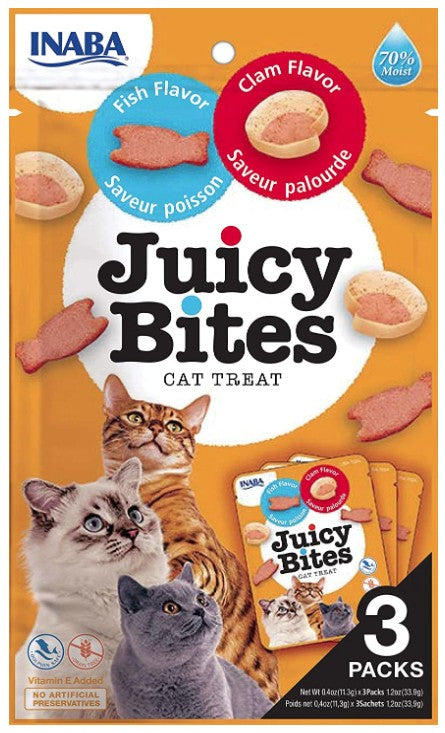 3 count Inaba Juicy Bites Cat Treat Fish and Clam Flavor
