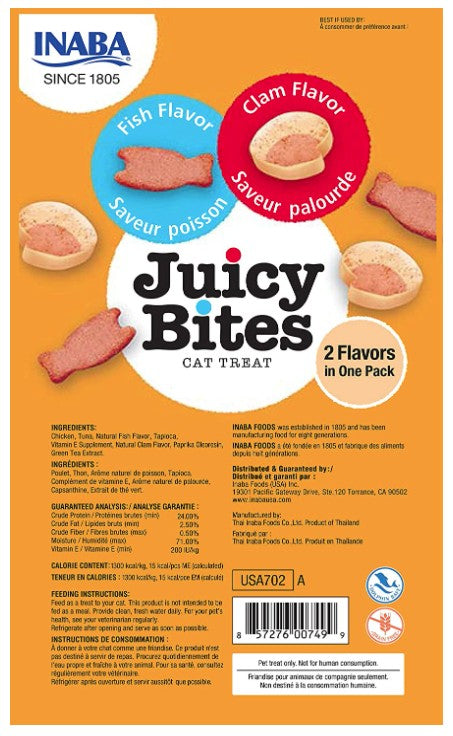 18 count (6 x 3 ct) Inaba Juicy Bites Cat Treat Fish and Clam Flavor