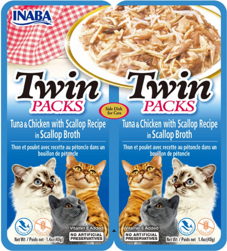 24 count (12 x 2 ct) Inaba Twin Packs Tuna and Chicken with Scallop Recipe in Scallop Broth Side Dish for Cats