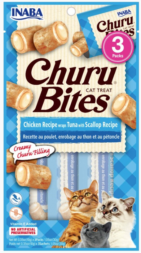 Inaba Churu Bites Cat Treat Chicken Recipe wraps Tuna with Scallop Recipe - PetMountain.com