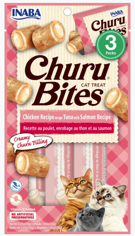 Inaba Churu Bites Cat Treat Chicken Recipe wraps Tuna with Salmon Recipe - PetMountain.com