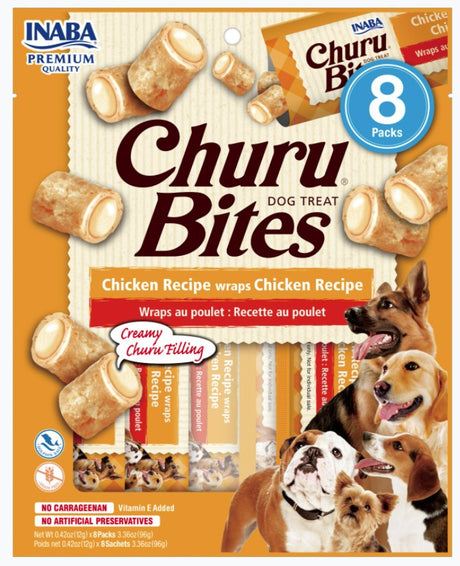 48 count (6 x 8 ct) Inaba Churu Bites Dog Treat Chicken Recipe wraps Chicken Recipe