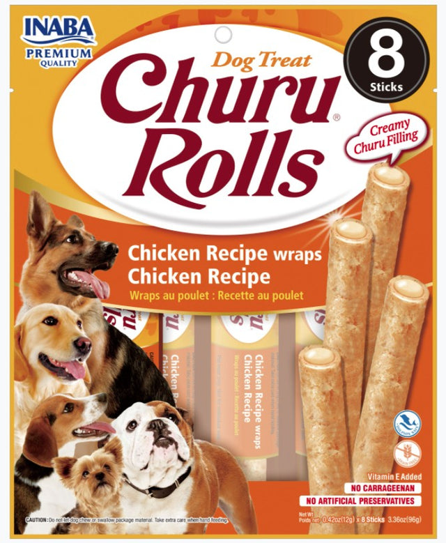 Inaba Churu Rolls Dog Treat Chicken Recipe wraps Chicken Recipe - PetMountain.com