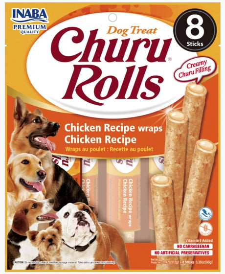 48 count (6 x 8 ct) Inaba Churu Rolls Dog Treat Chicken Recipe wraps Chicken Recipe