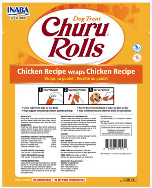 48 count (6 x 8 ct) Inaba Churu Rolls Dog Treat Chicken Recipe wraps Chicken Recipe