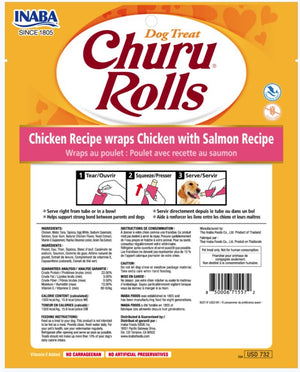 8 count Inaba Churu Rolls Dog Treat Chicken Recipe wraps Chicken with Salmon Recipe