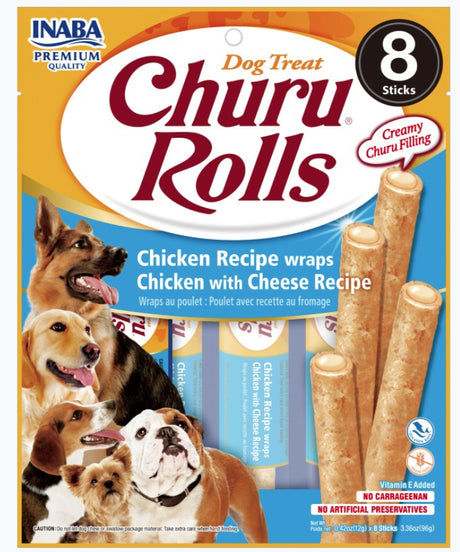 Inaba Churu Rolls Dog Treat Chicken Recipe wraps Chicken with Cheese Recipe - PetMountain.com