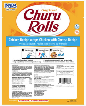 8 count Inaba Churu Rolls Dog Treat Chicken Recipe wraps Chicken with Cheese Recipe