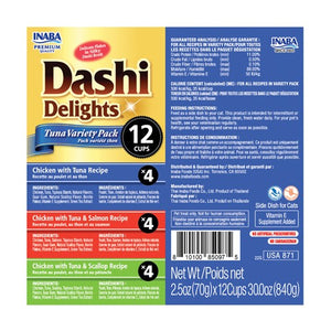 12 count Inaba Dashi Delight Tuna Flavored Variety Pack Bits in Broth Cat Food Topping
