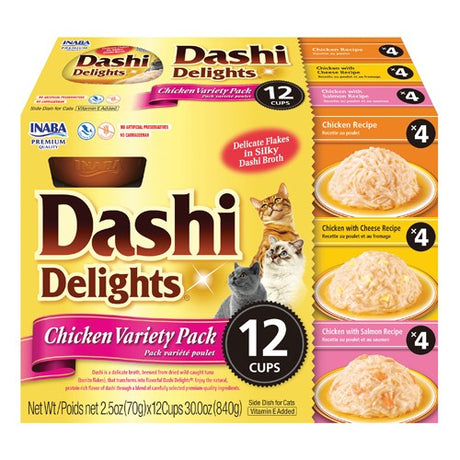 24 count (2 x 12 ct) Inaba Dashi Delight Chicken Flavored Variety Pack Bits in Broth Cat Food Topping