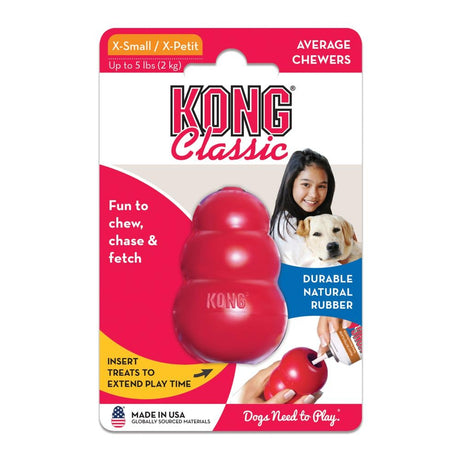X-Small - 1 count KONG Classic Durable Natural Rubber Chew, Chase, and Fetch Dog Toy