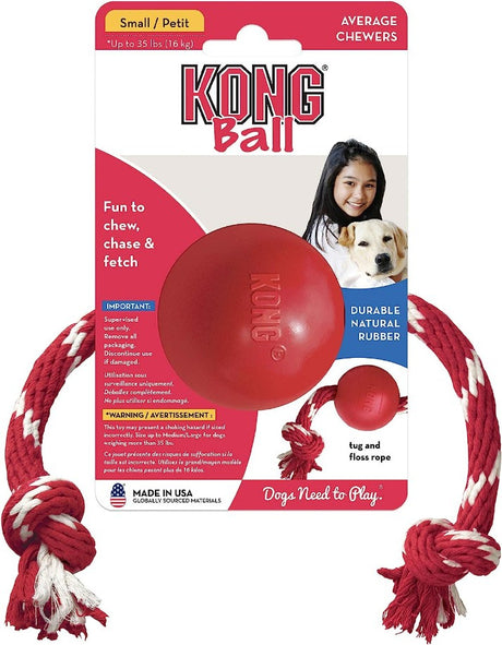 3 count KONG Ball With Rope Dog Toy Small