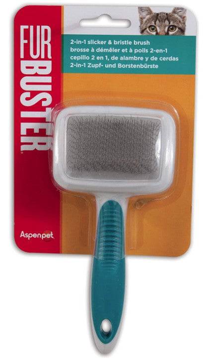 JW Pet Furbuster 2-In-1 Slicker and Bristle Brush for Cats - PetMountain.com