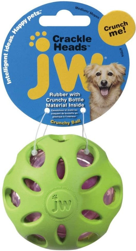 1 count JW Pet Crackle Heads Rubber Ball Dog Toy Medium