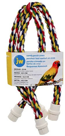 Medium - 3 count JW Pet Flexible Multi-Color Cross Rope Perch 25" Long for Birds