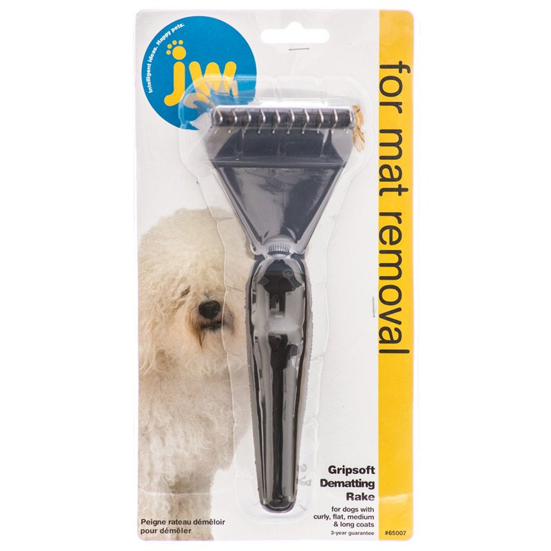 JW Pet GripSoft Dematting Rake for Mat Removal for Dogs with Curly, Flat, Medium, and Long Coats - PetMountain.com