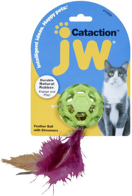 JW Pet Cataction Feather Ball Toy With Bell Interactive Cat Toy - PetMountain.com