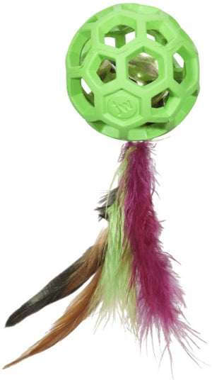 1 count JW Pet Cataction Feather Ball Toy With Bell Interactive Cat Toy