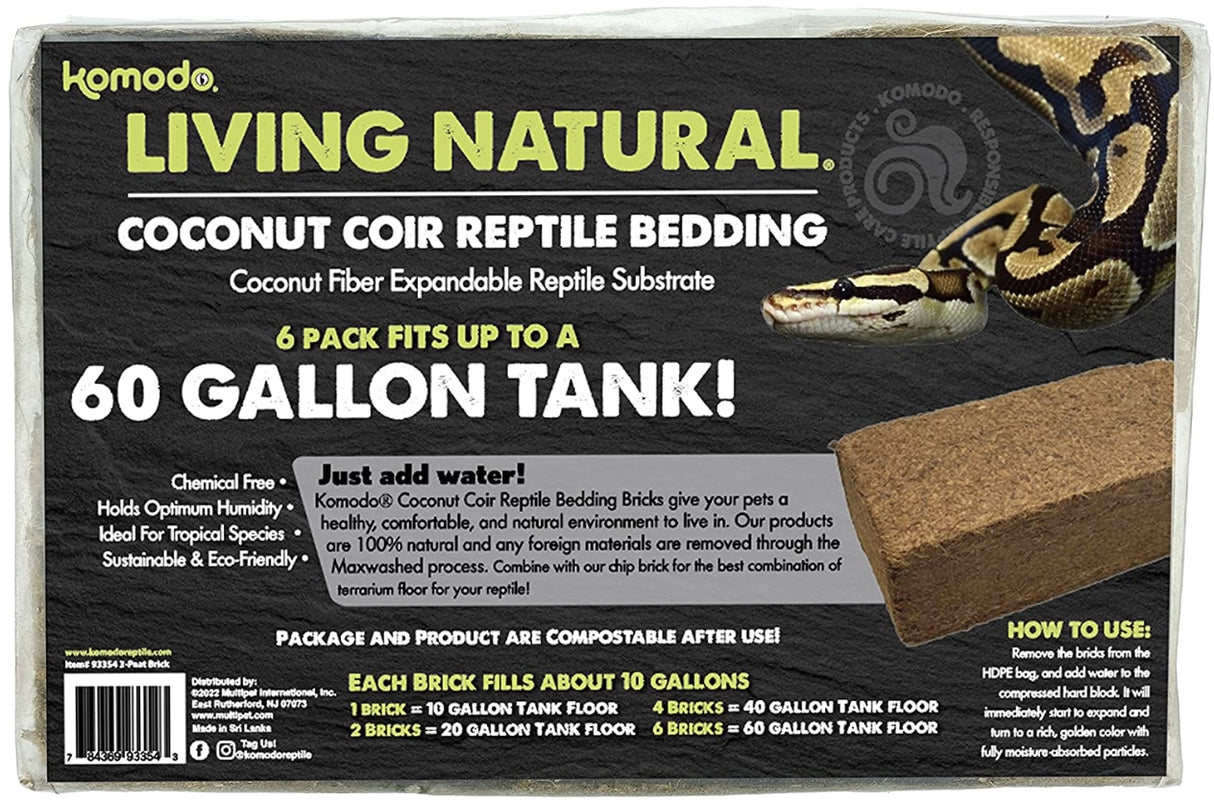 18 count (6 x 3 ct) Komodo Living Natural Coconut Coir Reptile Bedding Brick