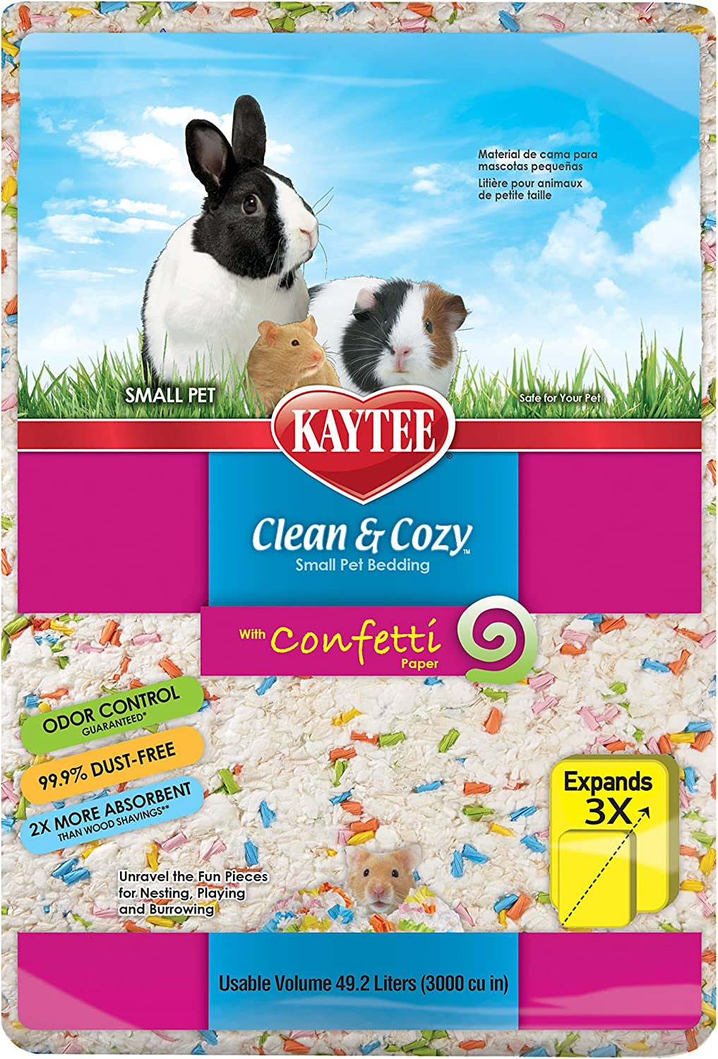 196.8 liter (4 x 49.2 L) Kaytee Clean and Cozy with Confetti Paper Small Pet Bedding with Odor Control