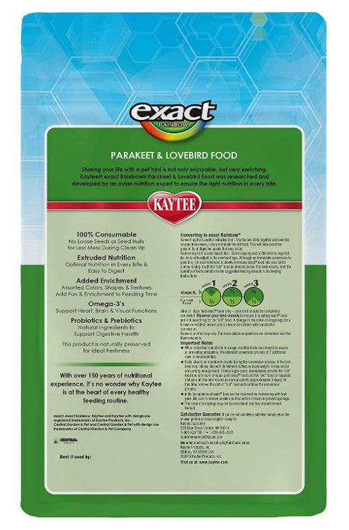 6 lb (3 x 2 lb) Kaytee Exact Rainbow Optimal Nutrition Diet Parakeet and Lovebird