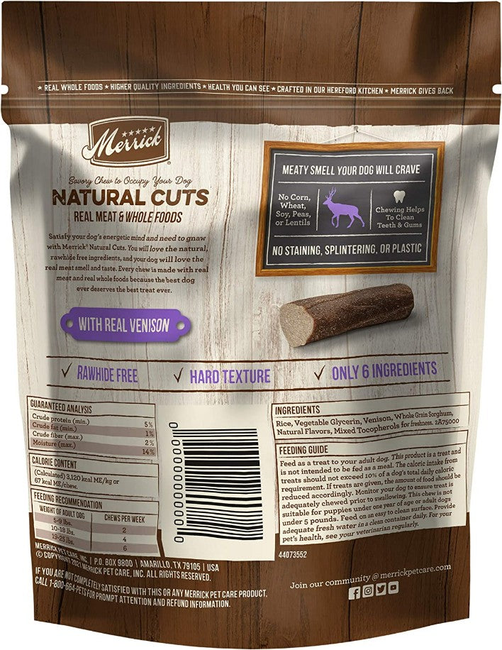 77 count (7 x 11 ct) Merrick Natural Cut Venison Chew Treats Small