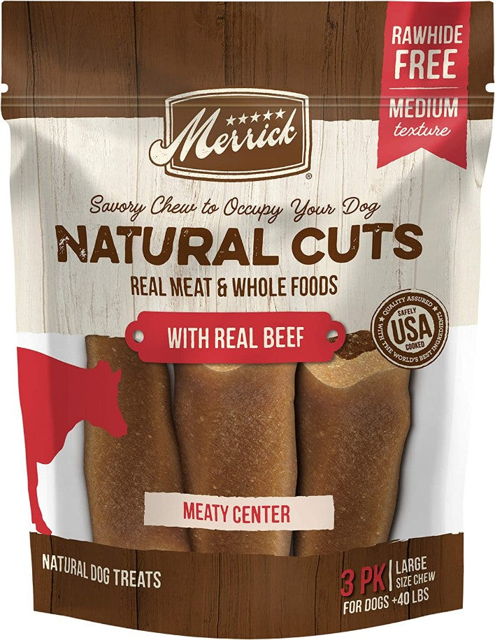 9 count (3 x 3 ct) Merrick Natural Cut Beef Chew Treats Large
