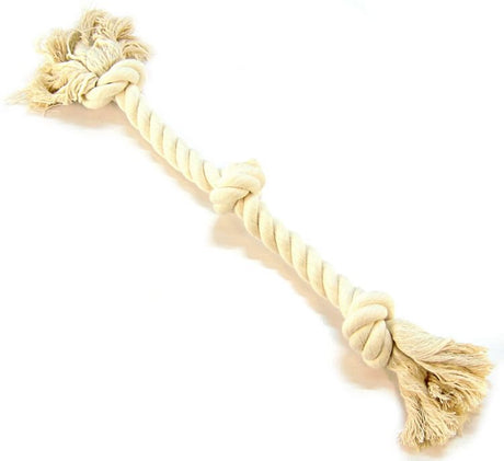 Medium - 1 count Mammoth Pet Flossy Chews 3 Knot Rope Tug Toy for Dogs White