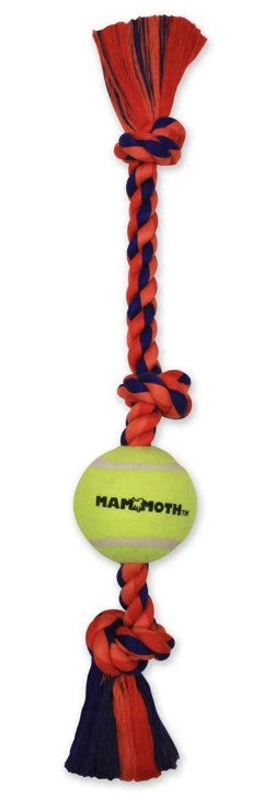 6 count Mammoth Flossy Chews Color 3 Knot Tug with Tennis Ball 20" Medium