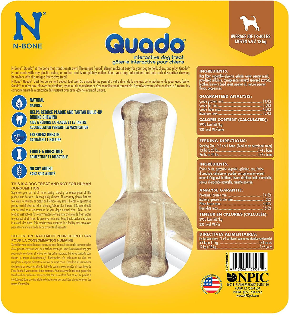 N-Bone Quado Dog Treat Peanut Flavor Average Joe - PetMountain.com