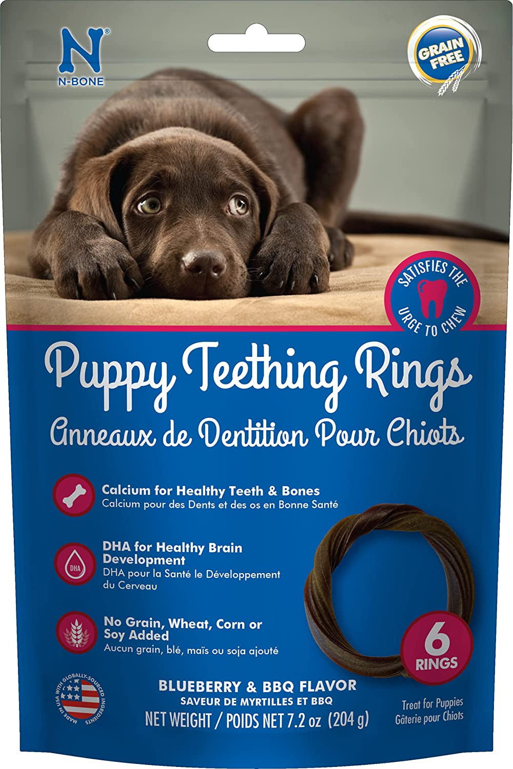 42 count (7 x 6 ct) N-Bone Puppy Teething Ring Blueberry and BBQ Flavor