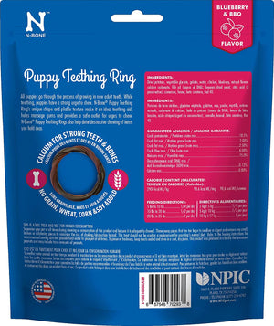 36 count (12 x 3 ct) N-Bone Puppy Teething Ring Blueberry and BBQ Flavor