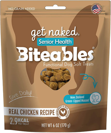 72 oz (12 x 6 oz) Get Naked Senior Health Biteables Soft Dog Treats Chicken Flavor