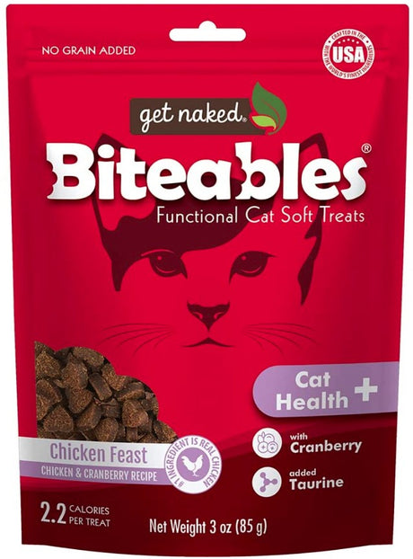 18 oz (6 x 3 oz) Get Naked Cat Health Biteables Soft Cat Treats Chicken Feast Flavor