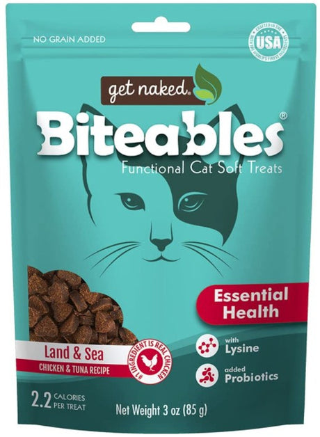 18 oz (6 x 3 oz) Get Naked Essential Health Biteables Soft Cat Treats Land and Sea Flavor