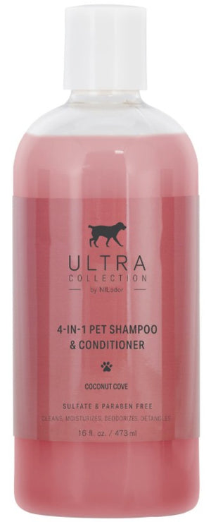 16 oz Nilodor Ultra Collection 4 in 1 Dog Shampoo and Conditioner Coconut Cove Scent