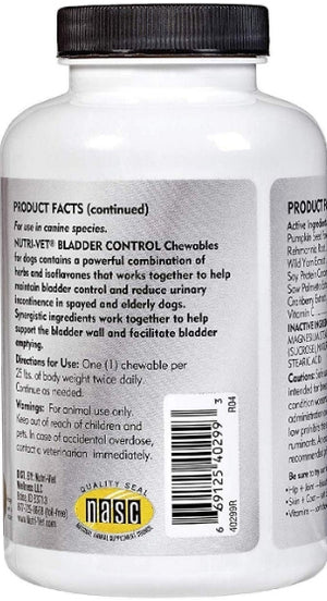 270 count (3 x 90 ct) Nutri-Vet Bladder Control Chewables for Dogs Helps Prevent Incontinence