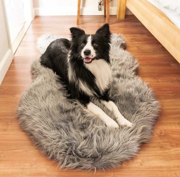 Small/Medium - 1 count Paw PupRug Faux Fur Orthopedic Dog Bed Grey