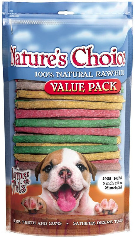 100 count Loving Pets Natures Choice 100% Natural Rawhide Munchy Sticks